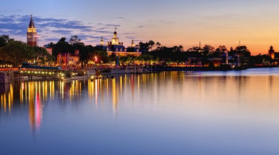 Peaceful sunset sit along the lake at Epcot World Showcase