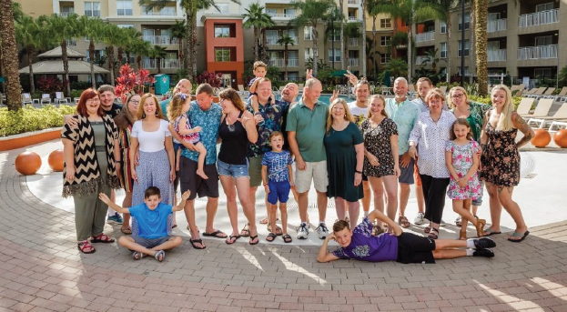 Group of families enjoying resort amenities